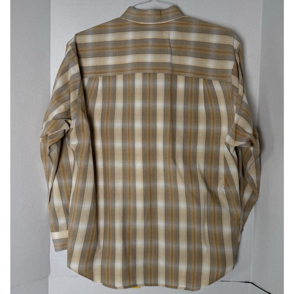 VTG Eddie Bauer Men’s M Button Front Shirt Beige Brown Tan Plaid Long Sleeve EUC - Picture 6 of 9
